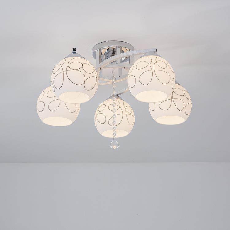 现代简约led房间灯圆形三头五头卧室灯小客厅玻璃吸顶灯