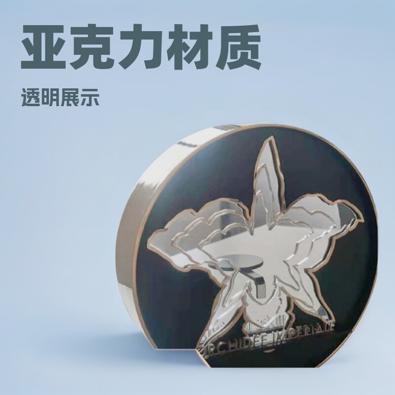 木纹漆亚克力展示货架 金色圆形服装鞋帽商场标识透明展示柜货架