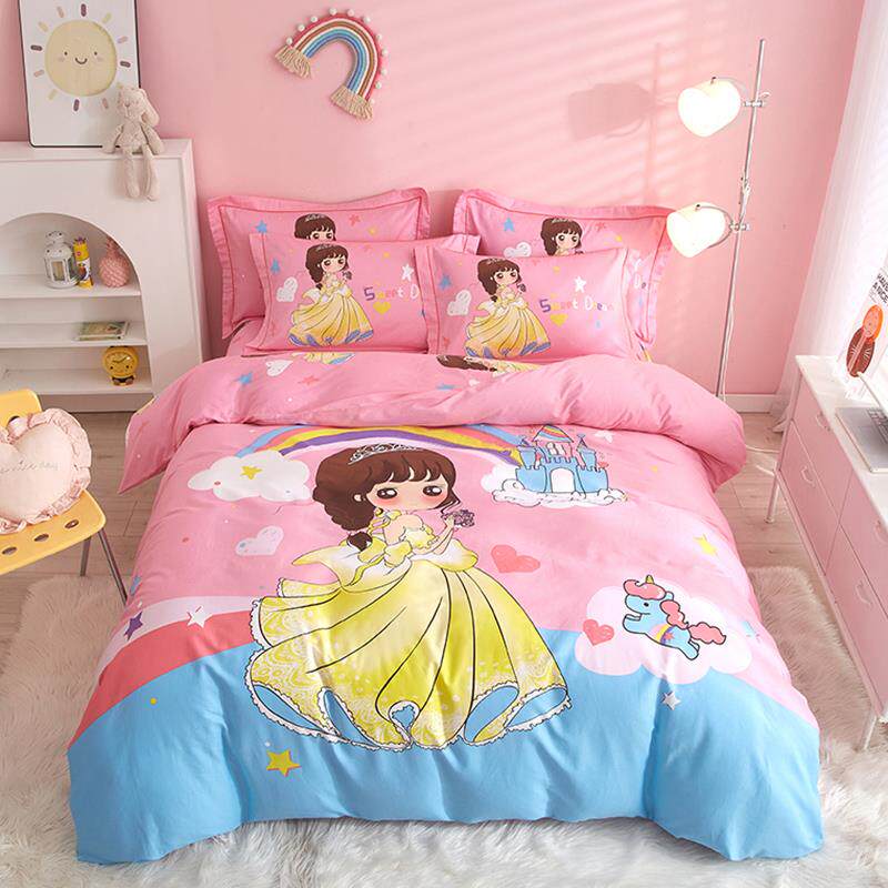 正品全棉床单被儿件童卡通棉套三套可爱小女孩公主1纯.5床笠四件