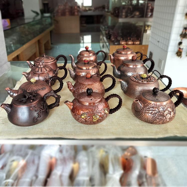 铜壶侧把泡茶壶小铜壶纯手工刻花紫铜茶壶覆古中式功夫茶壶煮茶壶
