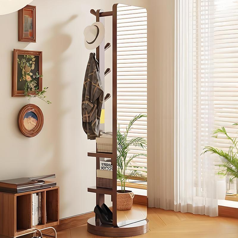 米悦实木全身镜落地镜家用可移动旋转衣帽架挂衣架一体穿衣镜试衣