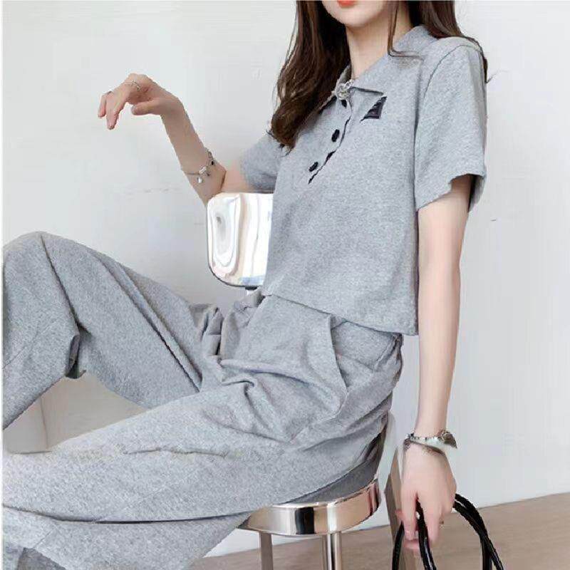 休闲运动套装女2025新款韩版显瘦小个子短款上衣阔腿裤两件套夏季