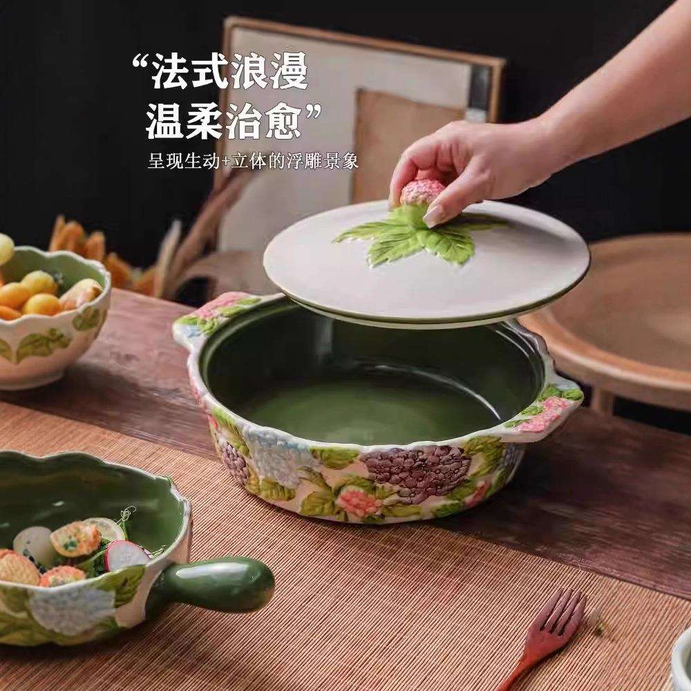 跨境出口西式家用陶瓷餐桌餐具釉下彩泡面碗汤锅吃饭碗点心碗