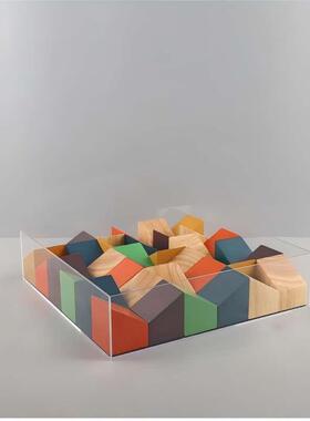 日本进口现代简约几何亚克力实木积木拼接艺术装饰摆件客厅玄关家