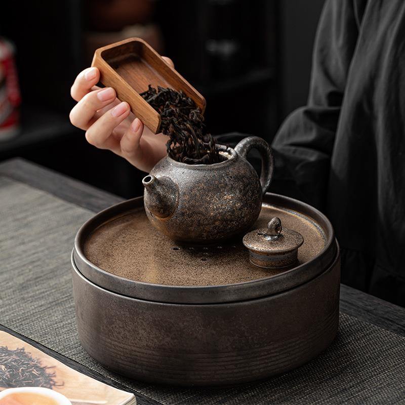 高颜值收纳小茶盘陶瓷家用简易小茶台储水式圆形茶托干泡台图片