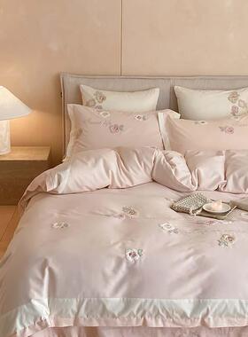 少女心00DSQ69-Ws支磨毛四件套纯棉全棉被套朵1绣毛巾加厚床单床