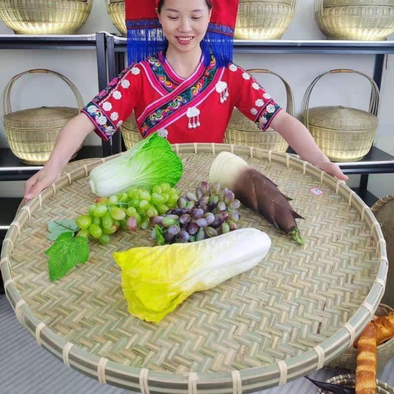 晾晒圆簸箕扁平 竹簸箕头层竹皮手工编织竹编制品家用晒干货竹筐