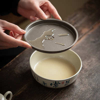 九匠风 草木灰手写壶承 家用陶瓷干泡盘禅意茶承功夫茶具养壶托盘