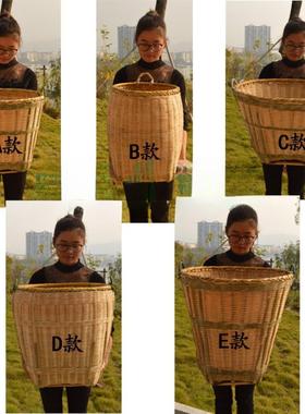 Θ个性精制竹筐竹编用带盖收湘纳大号圆形餐具脏QFK家衣篓带簸西