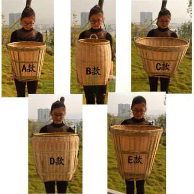 Θ个性精制竹筐竹编用带盖收湘纳大号圆形餐具脏QFK家衣篓带簸西