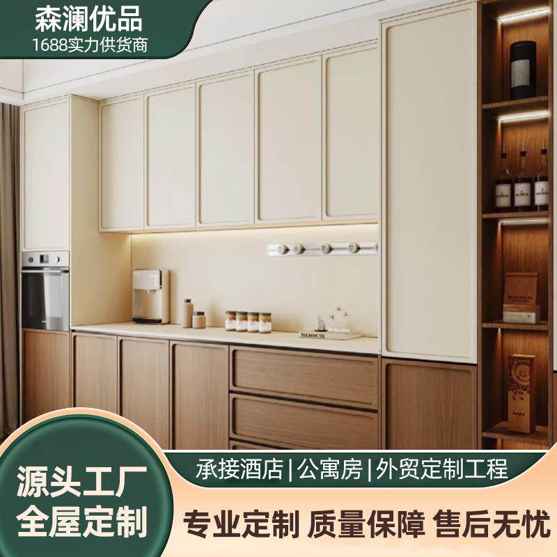 北京厂家定 制开放式橱柜中古风厨房自家用石英石岩板整体厨房