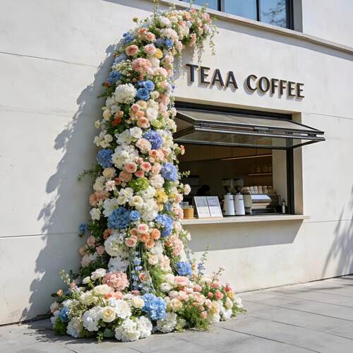 瀑布彷真花网红店铺打卡造景花背景墙面门头店橱窗美陈花海彷真花