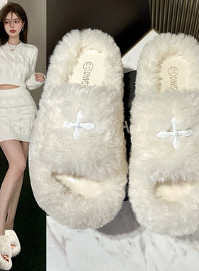 毛毛拖鞋女外穿春秋季5新网红超火ins潮夏季厚底棉拖懒人鞋