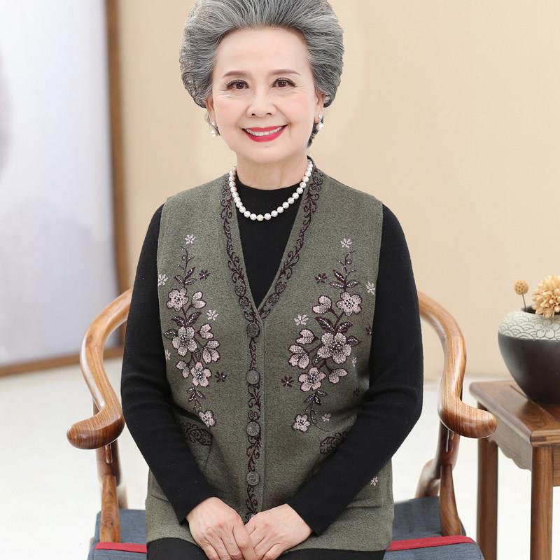 高档老年人羊毛衣马甲女妈妈太太春秋冬内搭背心奶奶秋装外穿马夹