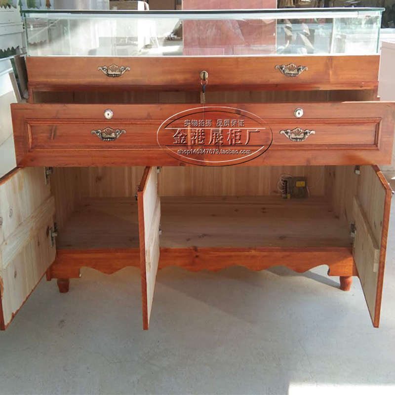 实木珠宝展示柜翡翠玉器博物馆展厅玻璃柜台中式复古饰品首饰展柜