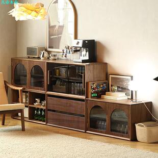 全实木书柜模块柜收纳北美黑胡桃木展示餐边柜客厅组合柜电视柜