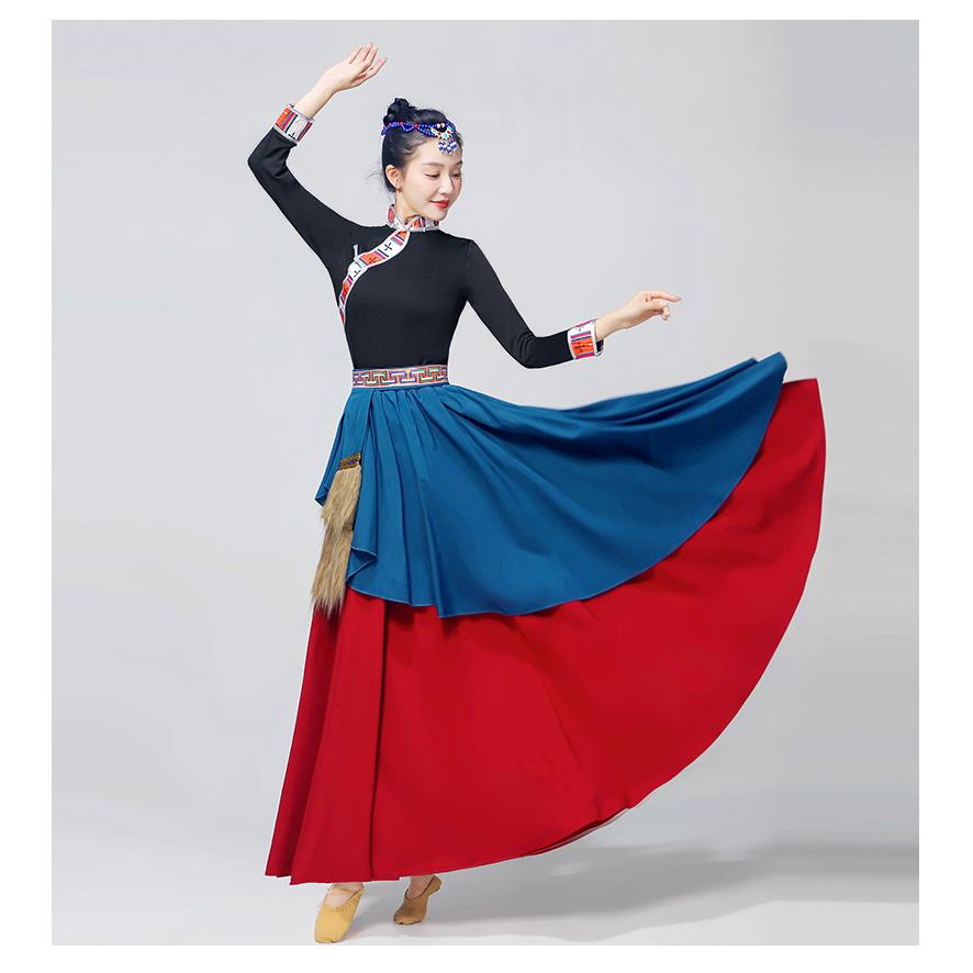 高档新款藏族舞蹈演功出服装女广场舞练裙表演长裙民考族生艺练习