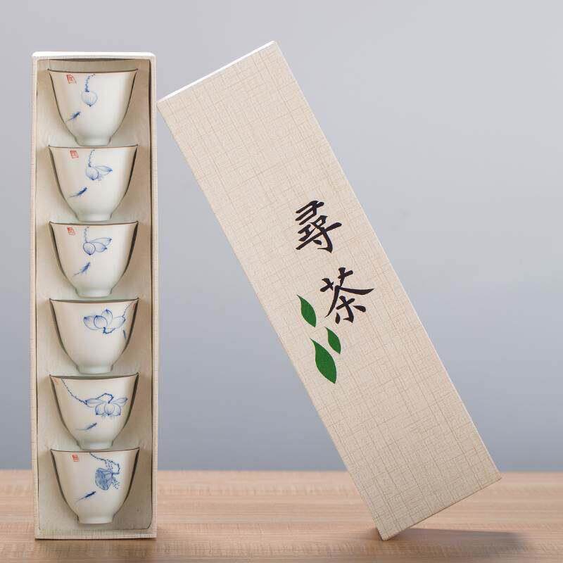 手绘功夫茶杯套装整套白瓷品茗杯陶瓷主人个人单杯小茶碗茶具杯子