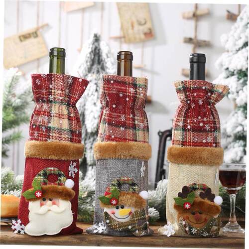 christmas decoration Creative linen bottle bag 耶诞酒瓶套