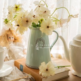 外出口清新欧美法式田园陶瓷浮雕水奶壶水培干鲜插花瓶水养百合花