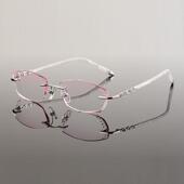 正品 潮石切无框边眼镜新防辐射防蓝钻光抗疲劳变色素颜光护平 女款