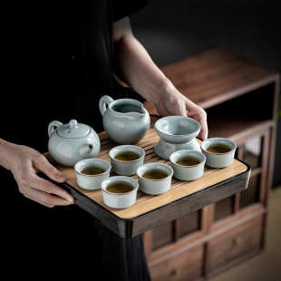 滤茶壶套装 茶具家用开瓷套装 大养陶瓷功夫汝窑盖碗天青可汝线片