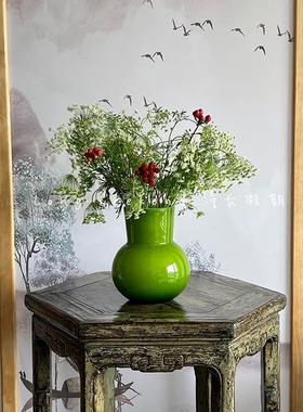 法式中古复古绿色玻璃花瓶高级感客厅家居摆桌面件插花器装饰批发