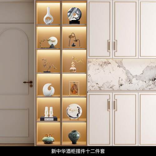 高档新式摆件禅意端客厅酒柜玄关博古架板间创样意高家居软装中工