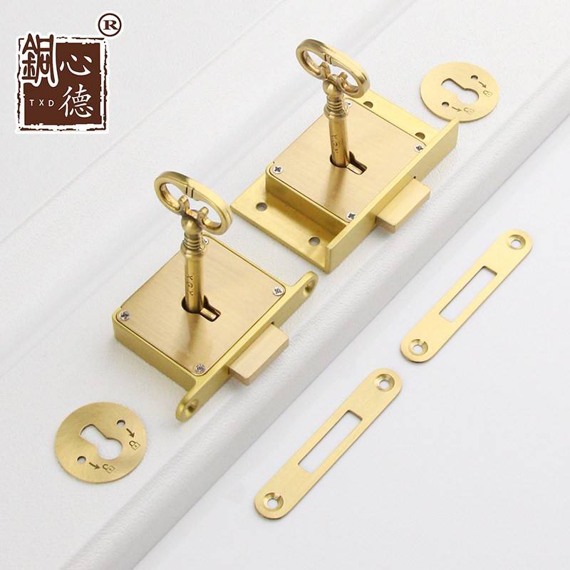 覆古简约彷古方型出口铜抽屉锁暗锁办公桌柜子锁头柜门锁具通用型