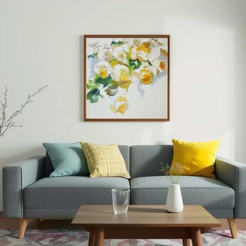 9N纯手绘l现代抽象油画装饰画法式客厅美式轻奢玄关挂画花卉万百