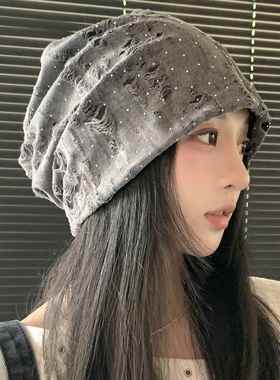 美式破洞做旧废土风堆堆帽子女春秋季宽松百搭包头帽时尚冷0117k