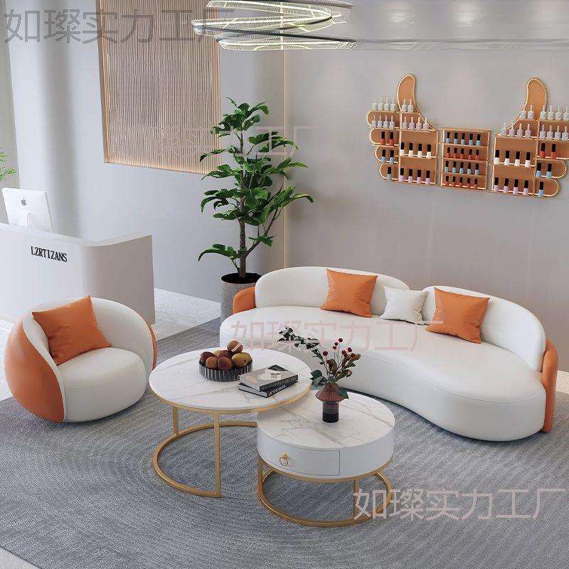 奶油风网红轻奢猫爪皮三人位弧形沙发客厅院接待休息区服装店