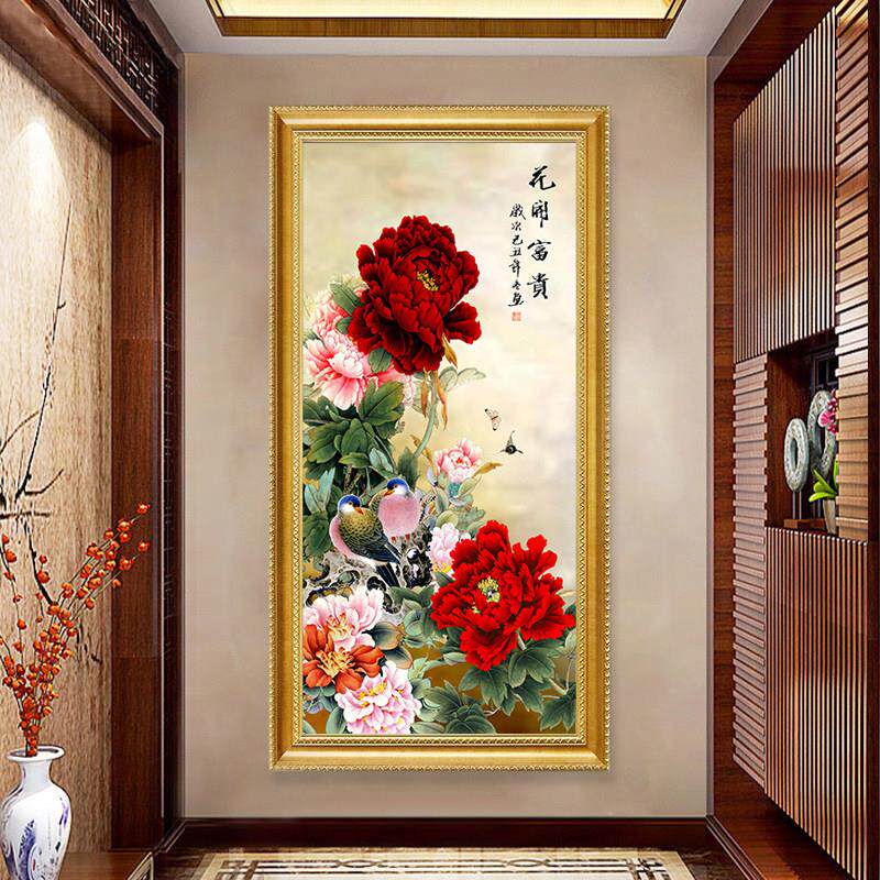 5d钻石画 画满钻客厅牡丹花开 富贵玄关竖版贴钻十字绣2024新款钻
