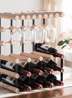 榉木红酒架挂杯架悬挂葡萄酒家用客厅高脚杯酒架格架酒柜酒瓶架