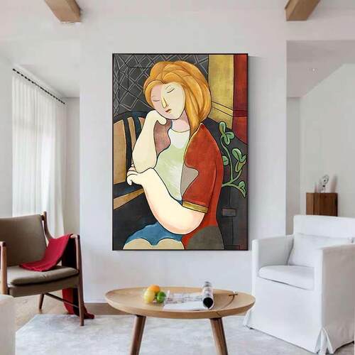 北欧小众轻奢装饰画女孩卧室挂画抽象人物艺术画客厅玄关壁画油画