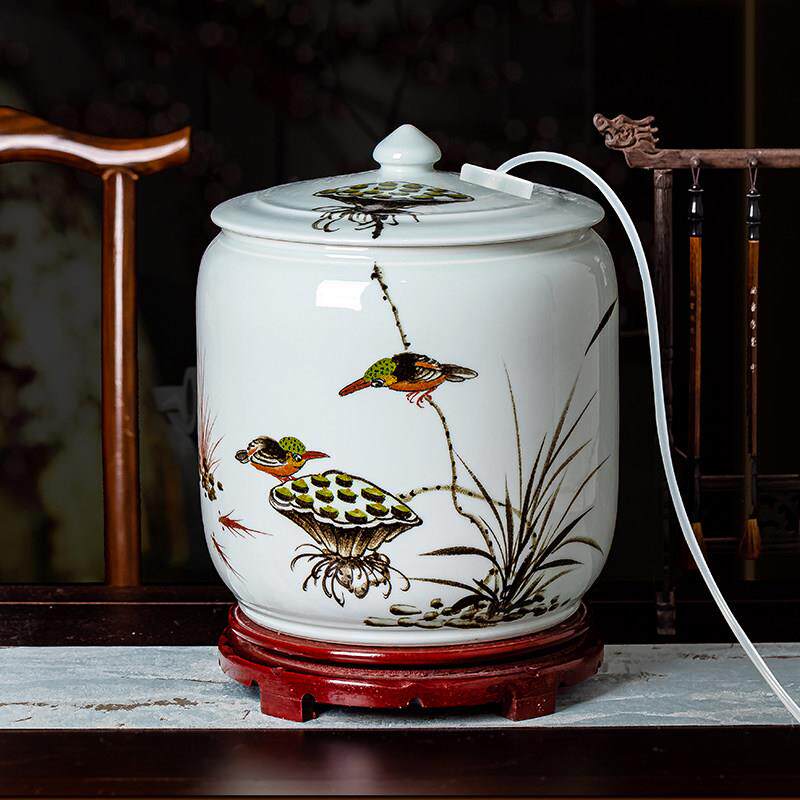 陶瓷水桶茶台下置水桶抽水款功夫茶储水桶10升纯净水桶大容量水缸