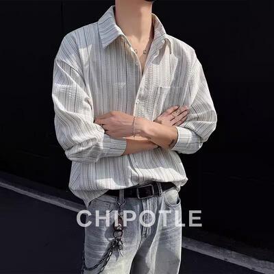 韩国CHIPOTLE老钱风竖条纹肌理感衬衫男2026春季叠穿内搭打底衫潮