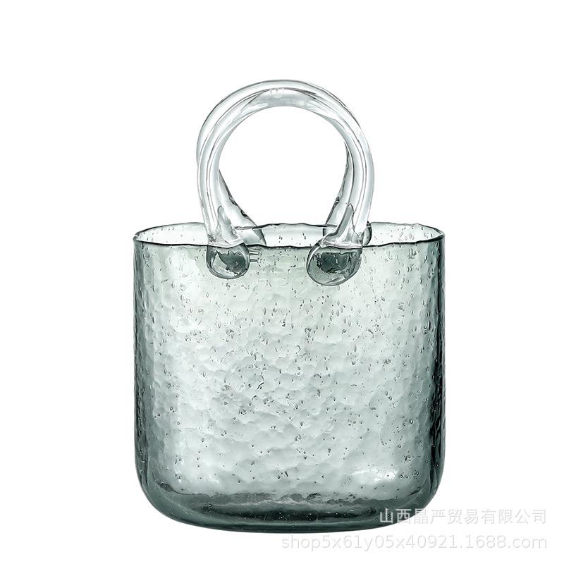 红包包花瓶摆件网INS手提篮客厅瓶餐HF桌插气泡透明玻璃花北欧轻