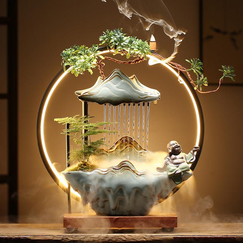 假山雨帘招财流水摆件循环水创意家居客厅玄关喷泉水景装饰礼品