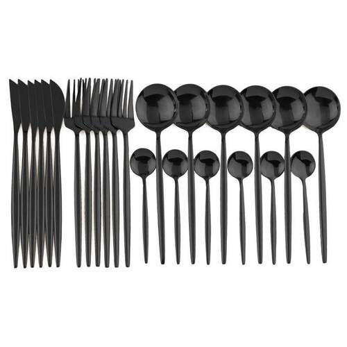 24pcs Black Western Dinnerware Set Stainless Steel Cutlery S