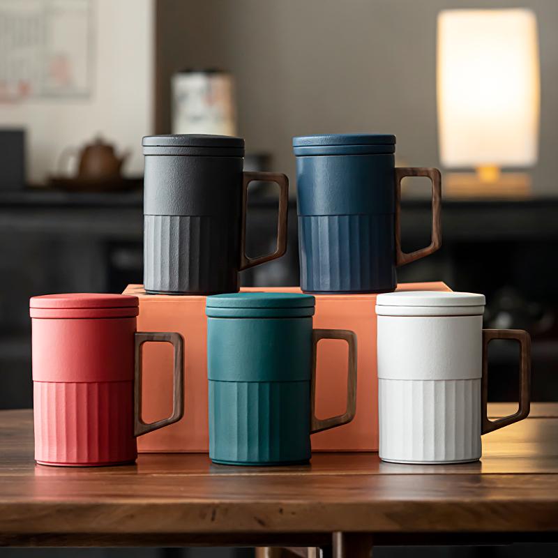 带简约盖制杯子杯家用陶瓷 分离办公杯logo送礼定杯茶水马克泡茶