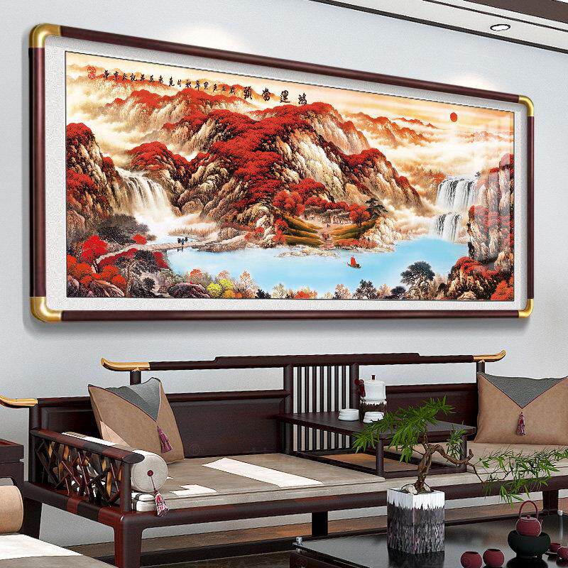 鸿运当头国画 画山水风景挂画 画办公室字画 画聚宝盆客厅沙发背