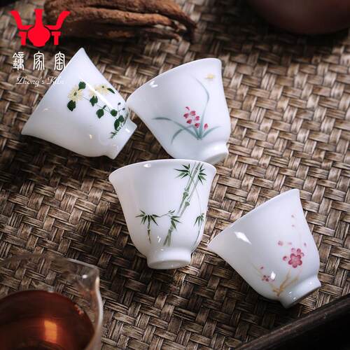 钟 钟家窑小茶杯 景德镇茶杯手绘陶瓷粉彩梅兰竹菊主人杯品茗杯单