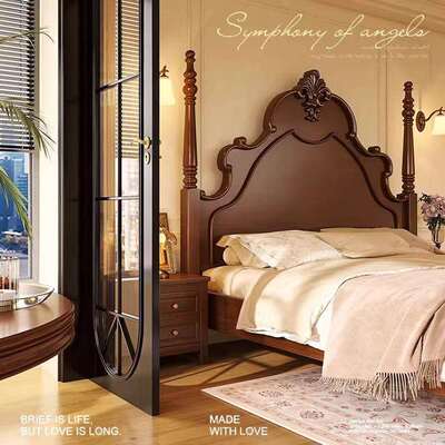 双美式实床复古法式主卧室人床YG-HT1301.5雕米1.8大气花现代简木