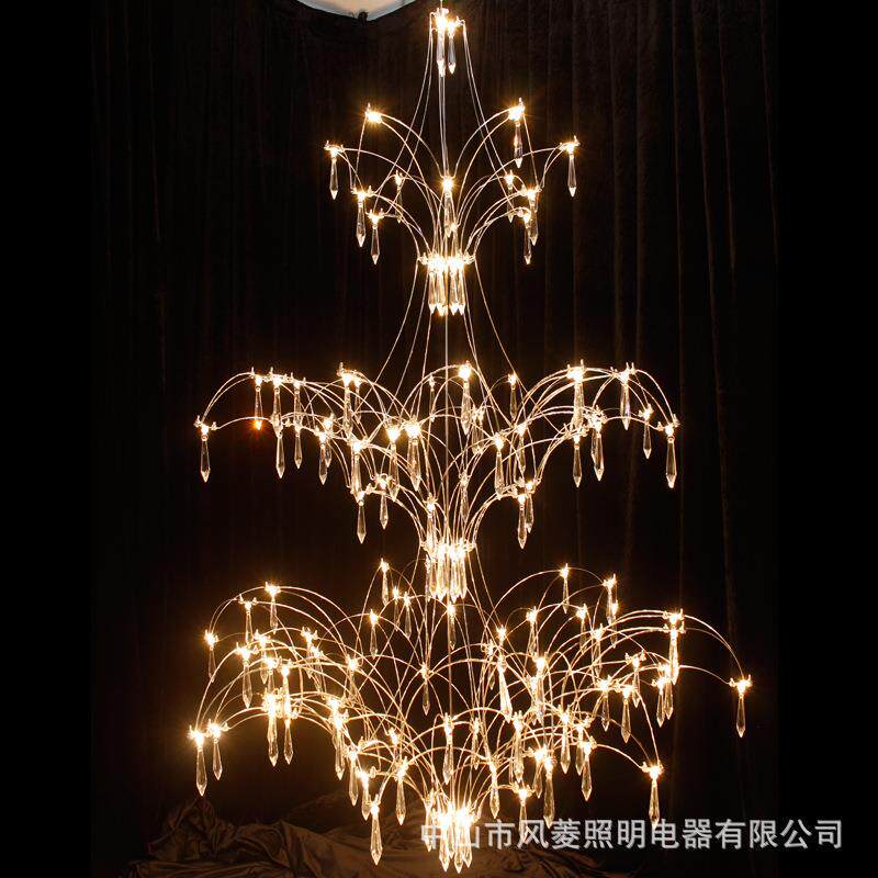 别墅复式客厅大水晶吊灯楼梯长吊灯个性设计师创意轻奢展厅艺术灯