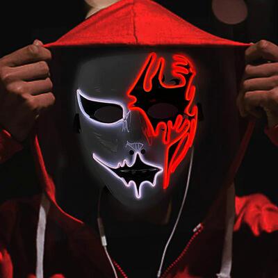 万圣节恐怖手绘面具发光LED面具霓虹灯闪烁派对面具万圣节