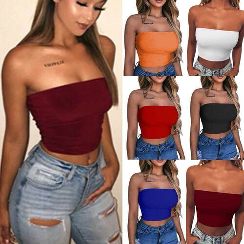 Women's Tube Tops Strapless Sexy Crop Top Solid Color El