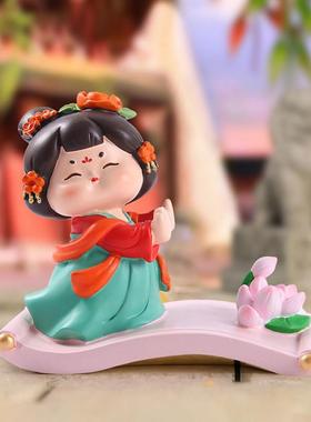 国潮古风江山画手机座办公桌饰古风少女减压神器小礼品