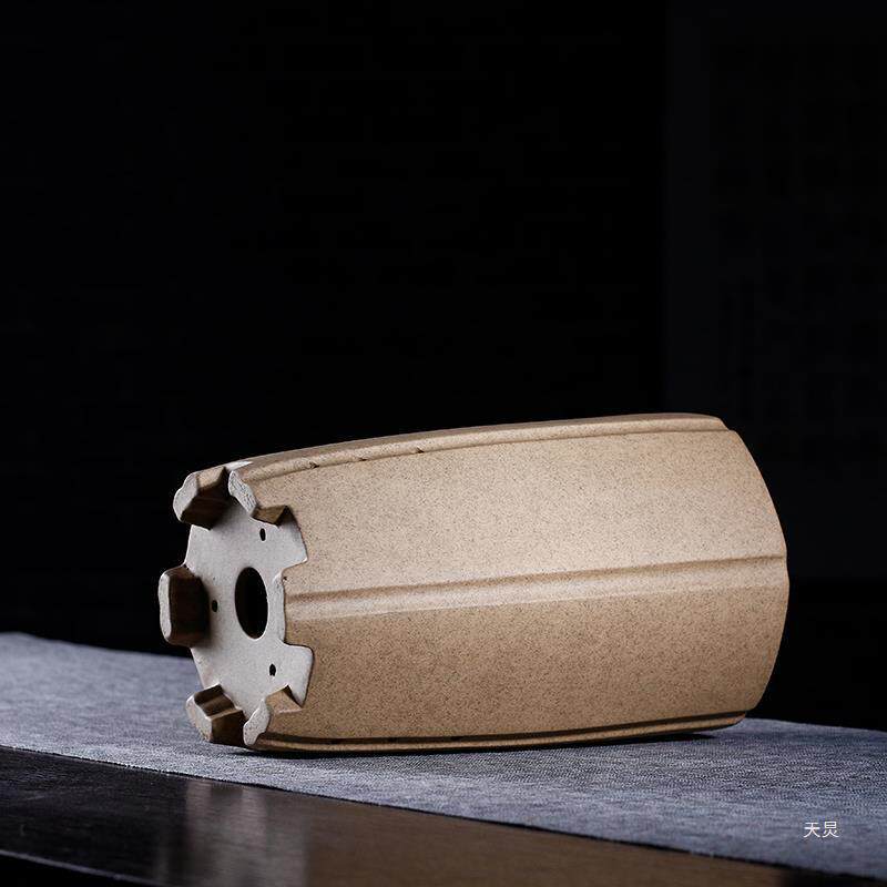 精品六方紫砂兰花盆宜兴陶瓷素面刻绘蕙春建墨兰专用盆带侧孔托盘