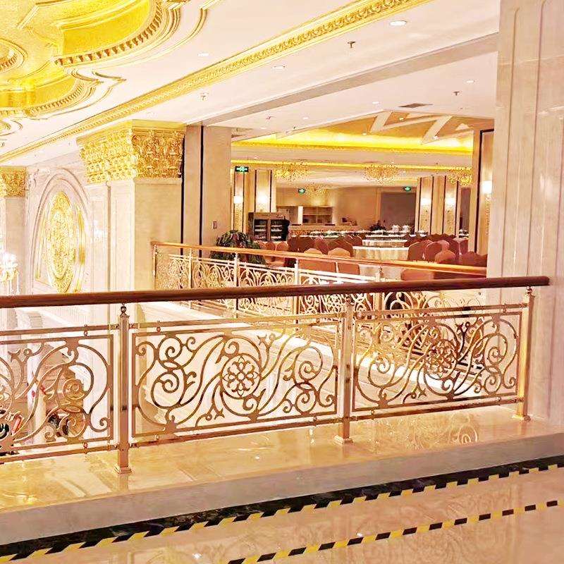 酒店铝合金雕花护栏 别墅豪华复式楼梯护栏扶手 浮雕铝艺护栏厂家